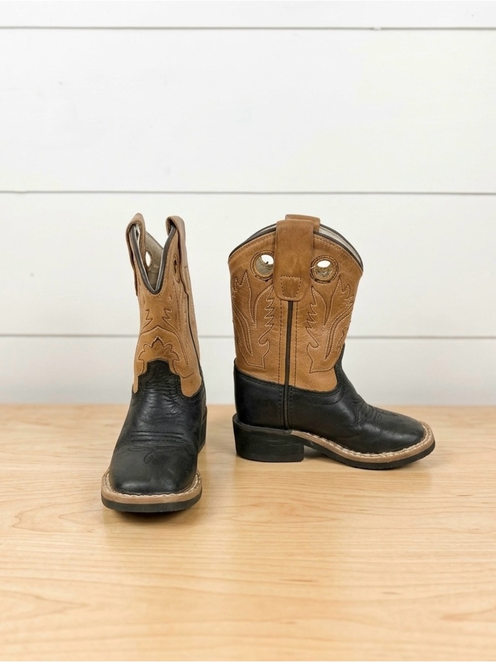 Old West Kids Two-Tone Cowboy Boots - Black and Tan